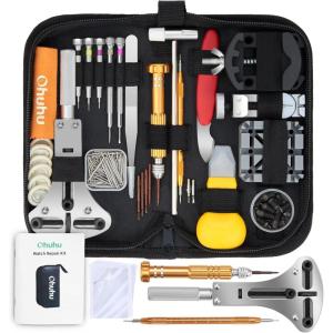 Ohuhu Watch Battery Replacement Tool Kit Upgraded Watch Repair Kit Watch Back Remover Opener Tool Case Opener Removal with Extra Screwdriver Back Protective Films Sealing Rings(192 Pcs)