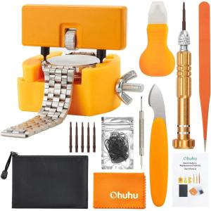 Ohuhu Watch Battery Replacement Tool Kit Upgraded Watch Repair Kit Watch Back Remover Opener Tool Case Opener Removal with Extra Screwdriver Back Protective Films Sealing Rings(88 Pcs)