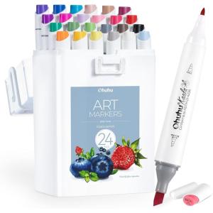 Ohuhu Alcohol Markers – Double Tipped Art Marker Set for Artists Adult Coloring – Alcohol-based Refillable Ink – 24 Basic Colors – Slim Broad & Fine Dual Tips – Kaala Markers Pen Gift(Multicolor)