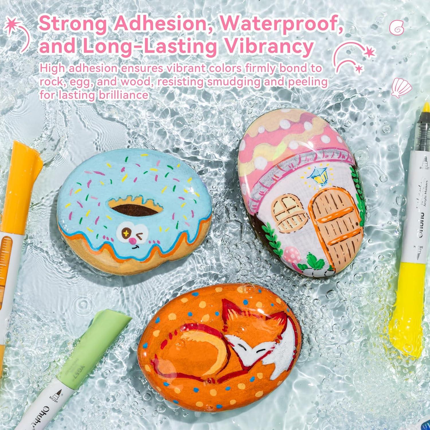 imageOhuhu Acrylic Paint Markers Dual Tips 24 Colors Brush amp Bullet Automatic Ink Control Acrylic Markers High Opacity Paint Pens Waterproof for Rock Painting 3D Prints Egg Wood DIY Craft  Waimoku