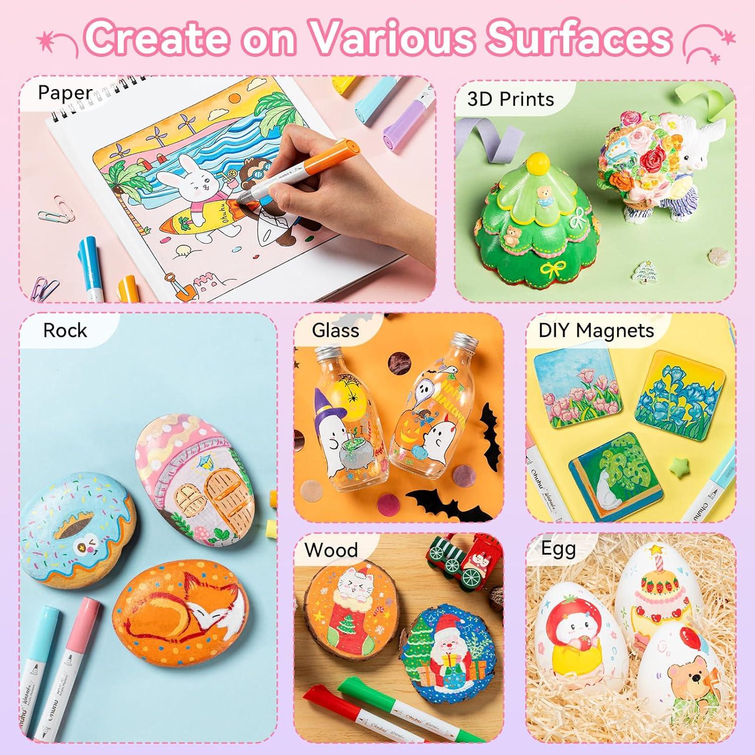 imageOhuhu Acrylic Paint Markers Dual Tips 24 Colors Brush amp Bullet Automatic Ink Control Acrylic Markers High Opacity Paint Pens Waterproof for Rock Painting 3D Prints Egg Wood DIY Craft  Waimoku