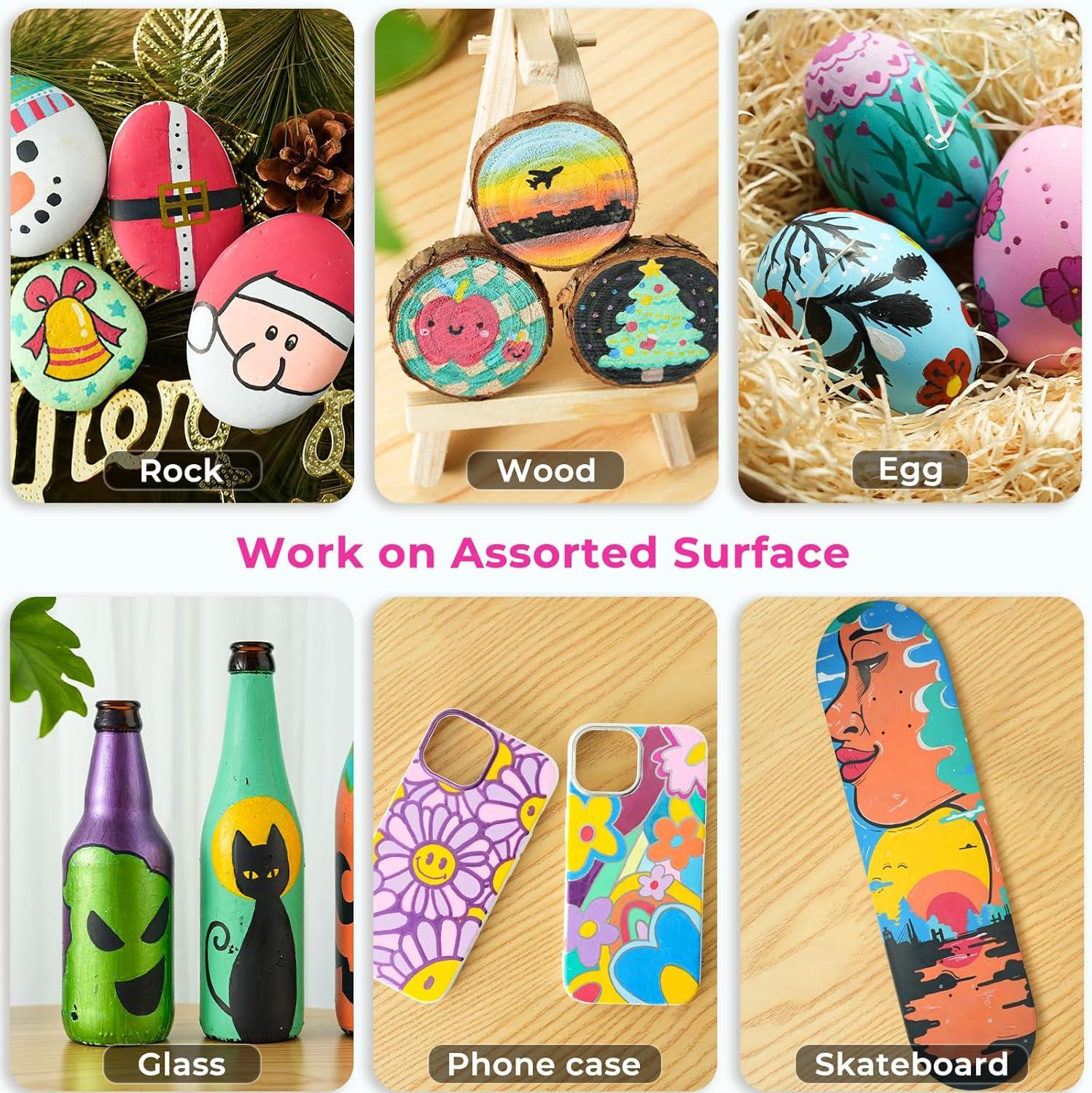 imageOhuhu Acrylic Paint Pens 30 Colors Dual Tips Round amp Fine Acrylic Markers High Opacity Paint Markers Waterproof Lightfast for Rock Painting Easter Eggs Wood Glass Ceramic Canvas  Kakaako30 Pens 15 Regular  9 Metallic  6 Neon Colors