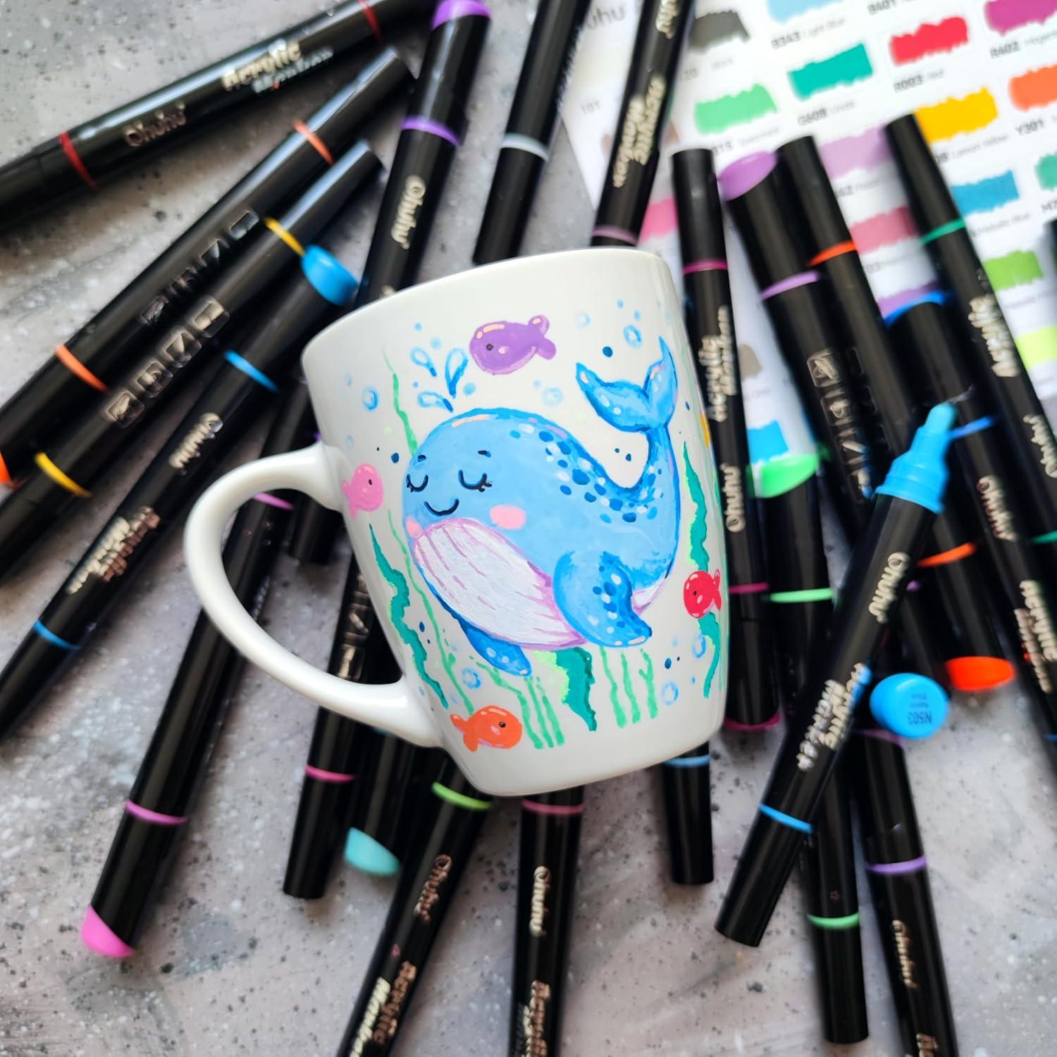 imageOhuhu Acrylic Paint Pens 30 Colors Dual Tips Round amp Fine Acrylic Markers High Opacity Paint Markers Waterproof Lightfast for Rock Painting Easter Eggs Wood Glass Ceramic Canvas  Kakaako30 Pens 15 Regular  9 Metallic  6 Neon Colors