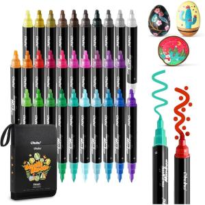 Ohuhu Acrylic Paint Pens 30 Colors: Dual Tips (Round & Fine) Acrylic Markers High Opacity Paint Markers Waterproof Lightfast for Rock Painting Easter Eggs Wood Glass Ceramic Canvas – Kakaako(30 Pens (15 Regular  9 Metallic & 6 Neon Colors))