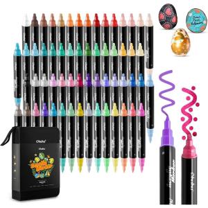 Ohuhu Acrylic Paint Pens 30 Colors: Dual Tips (Round & Fine) Acrylic Markers High Opacity Paint Markers Waterproof Lightfast for Rock Painting Easter Eggs Wood Glass Ceramic Canvas – Kakaako(60 Pens (45 Regular  9 Metallic & 6 Neon Colors))