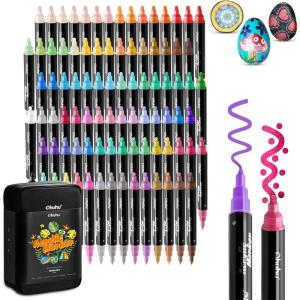 Ohuhu Acrylic Paint Pens 30 Colors: Dual Tips (Round & Fine) Acrylic Markers High Opacity Paint Markers Waterproof Lightfast for Rock Painting Easter Eggs Wood Glass Ceramic Canvas – Kakaako(90 Pens (60 Regular  24 Metallic & 6 Neon Colors))