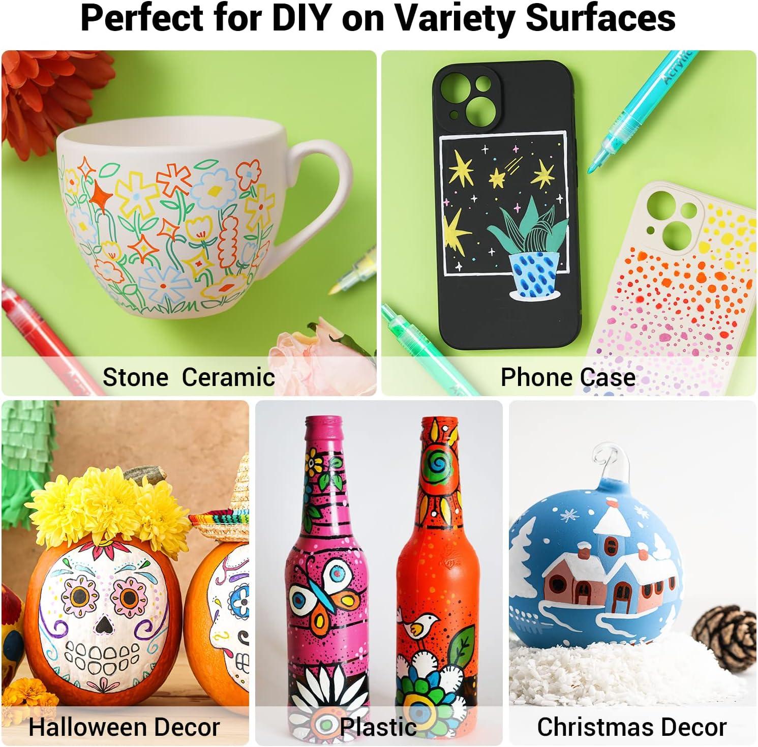 imageOhuhu 40 Colors Acrylic Paint Pens Acrylic Paint Markers for Easter Eggs Rock Painting DIY WaterBased Paint Markers for Stone Wood Glass Ceramic Fabric Canvas Plastic Metal