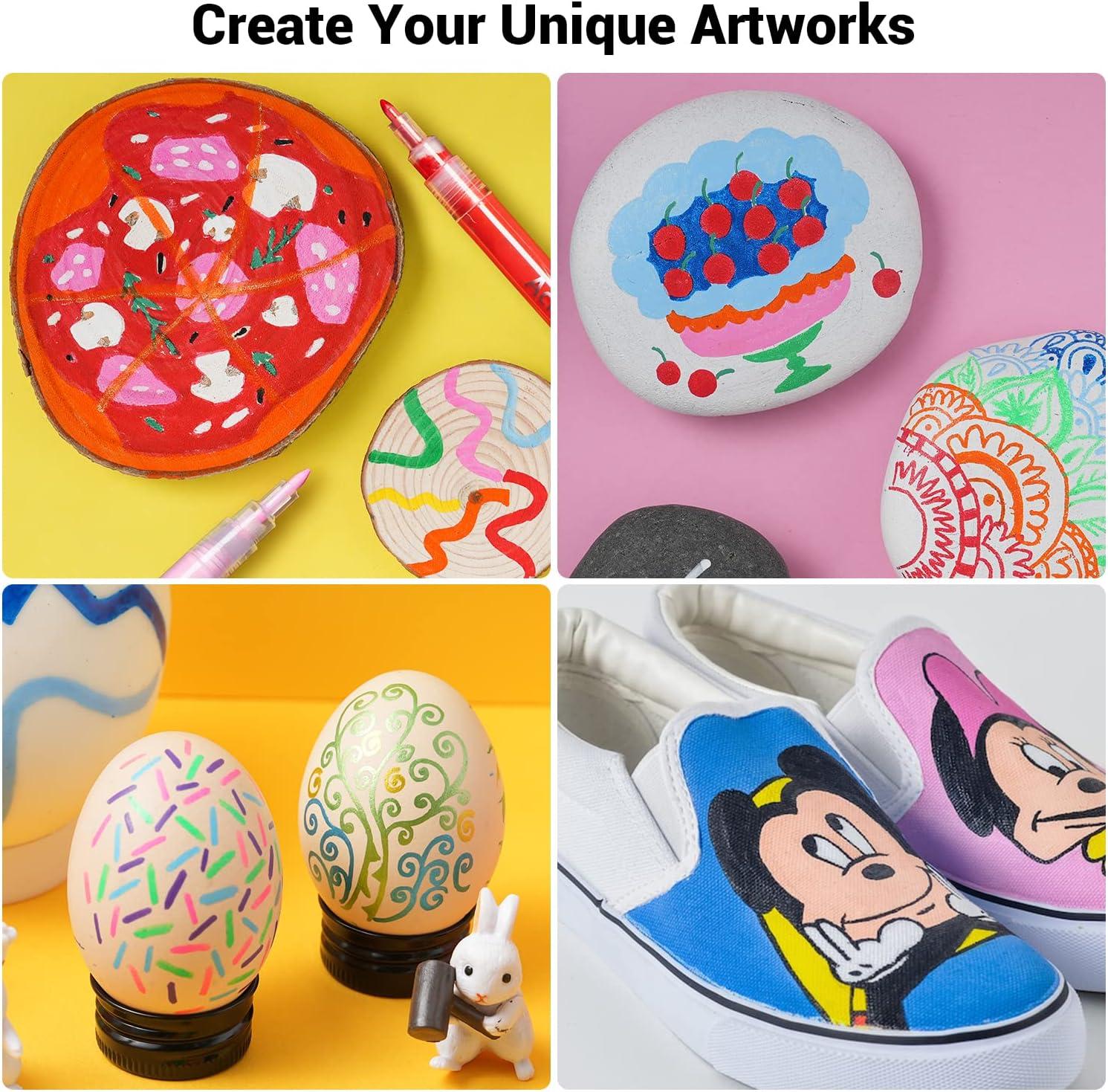 imageOhuhu 40 Colors Acrylic Paint Pens Acrylic Paint Markers for Easter Eggs Rock Painting DIY WaterBased Paint Markers for Stone Wood Glass Ceramic Fabric Canvas Plastic Metal