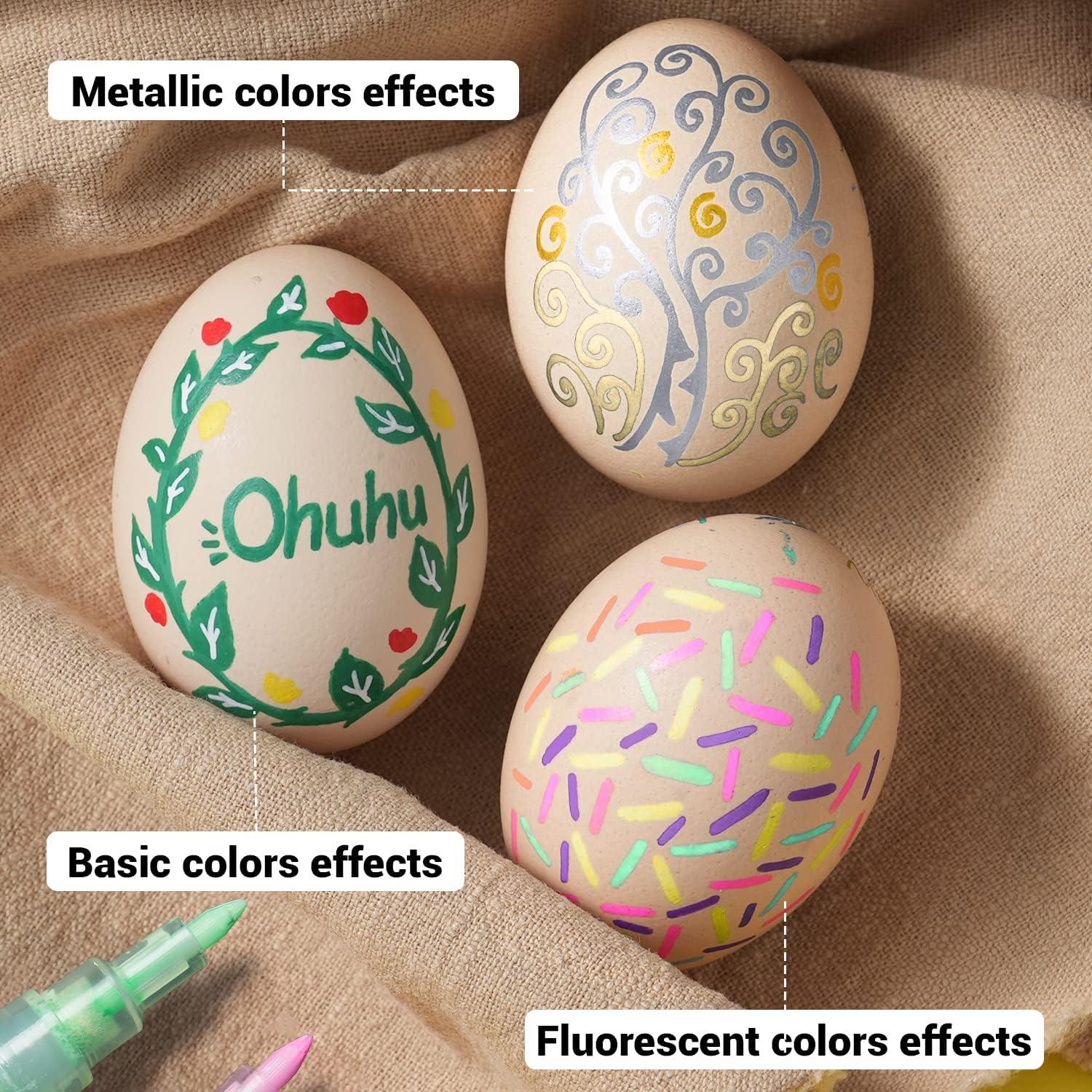 imageOhuhu 40 Colors Acrylic Paint Pens Acrylic Paint Markers for Easter Eggs Rock Painting DIY WaterBased Paint Markers for Stone Wood Glass Ceramic Fabric Canvas Plastic Metal
