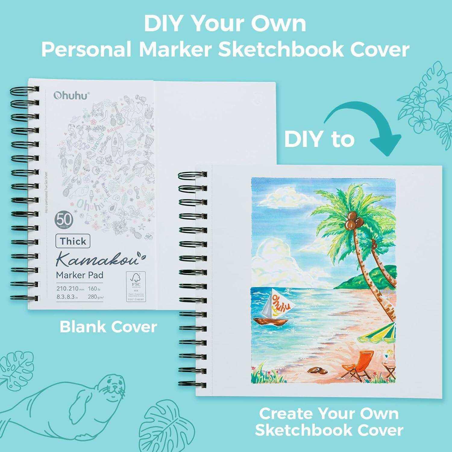 imageOhuhu DoubleSided Bleedproof Marker Pad 55x85 Small Paper Size 160 lb280 gsm Heavyweight Smooth Drawing Paper 50 Sheets100 Pages SpiralBound Sketchbook for Alcohol Markers83 x 83