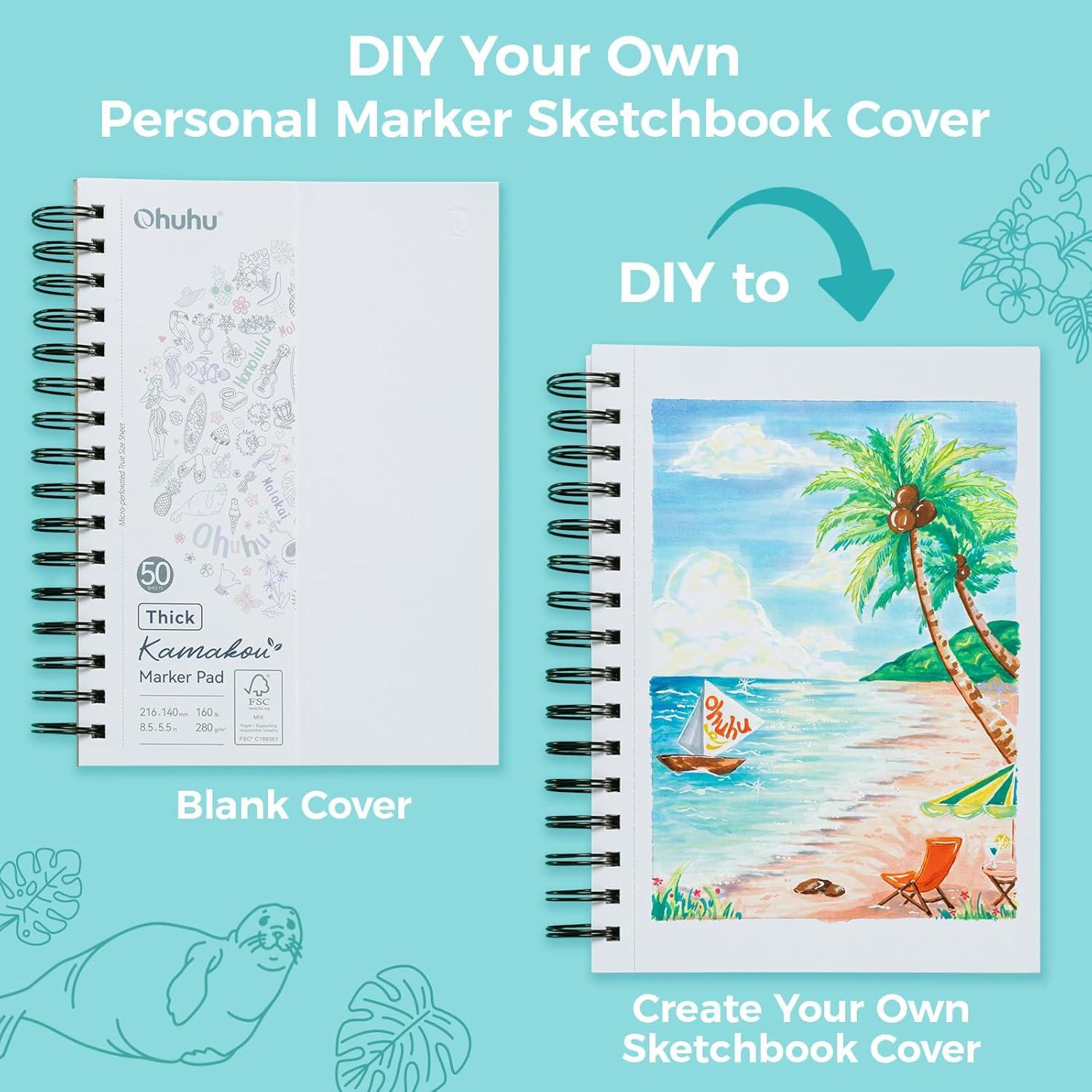 imageOhuhu DoubleSided Bleedproof Marker Pad 55x85 Small Paper Size 160 lb280 gsm Heavyweight Smooth Drawing Paper 50 Sheets100 Pages SpiralBound Sketchbook for Alcohol Markers55 x 85