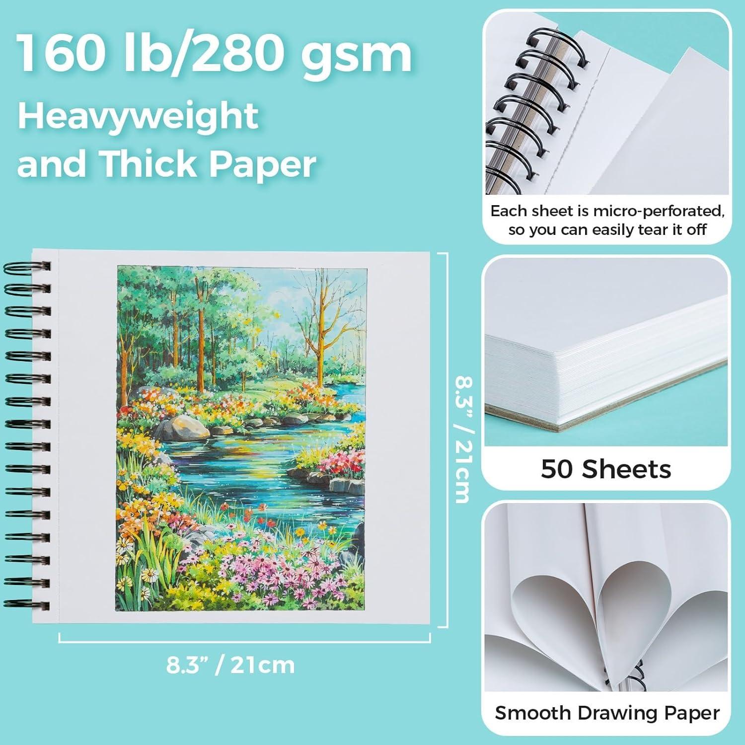 imageOhuhu DoubleSided Bleedproof Marker Pad 55x85 Small Paper Size 160 lb280 gsm Heavyweight Smooth Drawing Paper 50 Sheets100 Pages SpiralBound Sketchbook for Alcohol Markers83 x 83