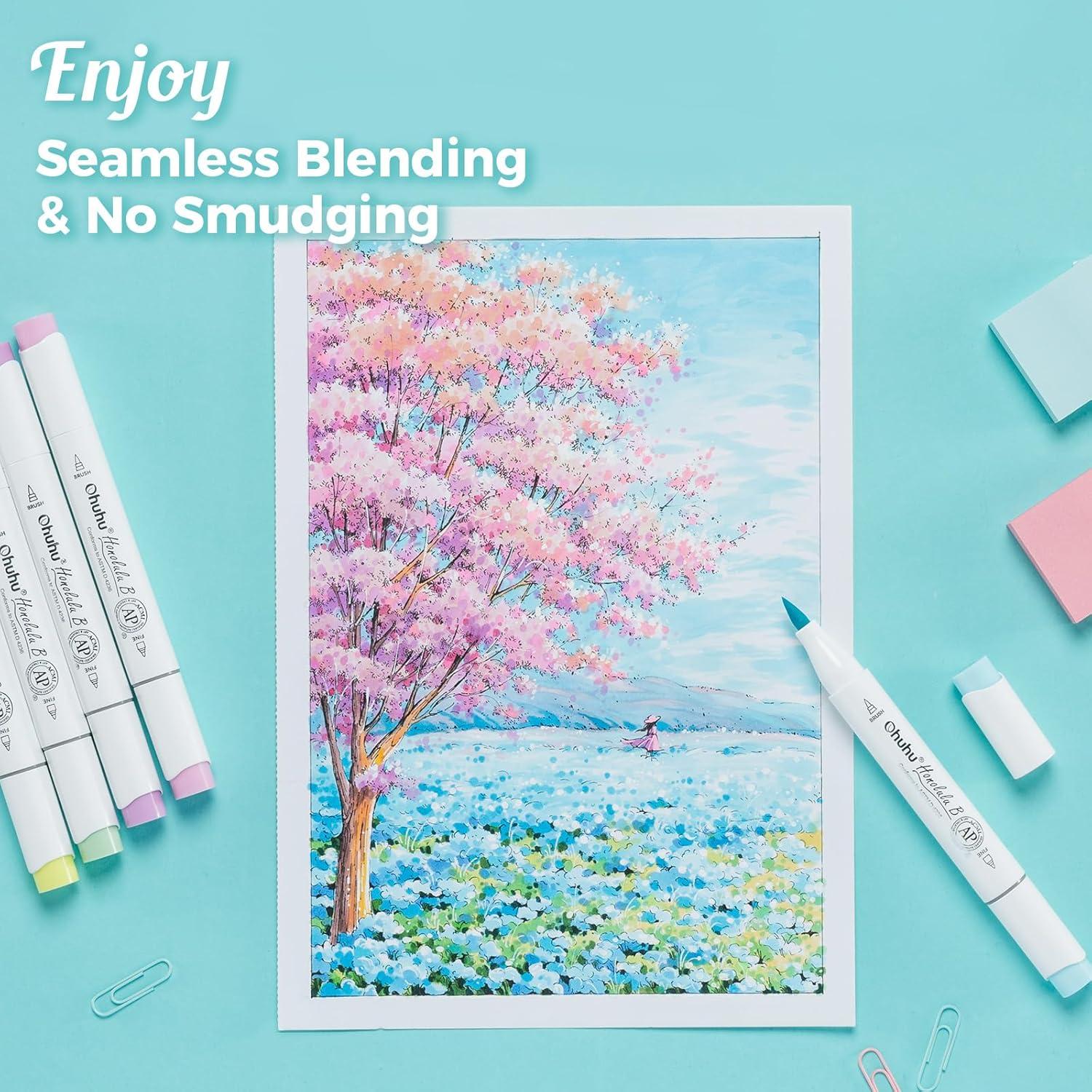 imageOhuhu DoubleSided Bleedproof Marker Pad 55x85 Small Paper Size 160 lb280 gsm Heavyweight Smooth Drawing Paper 50 Sheets100 Pages SpiralBound Sketchbook for Alcohol Markers9 x 12