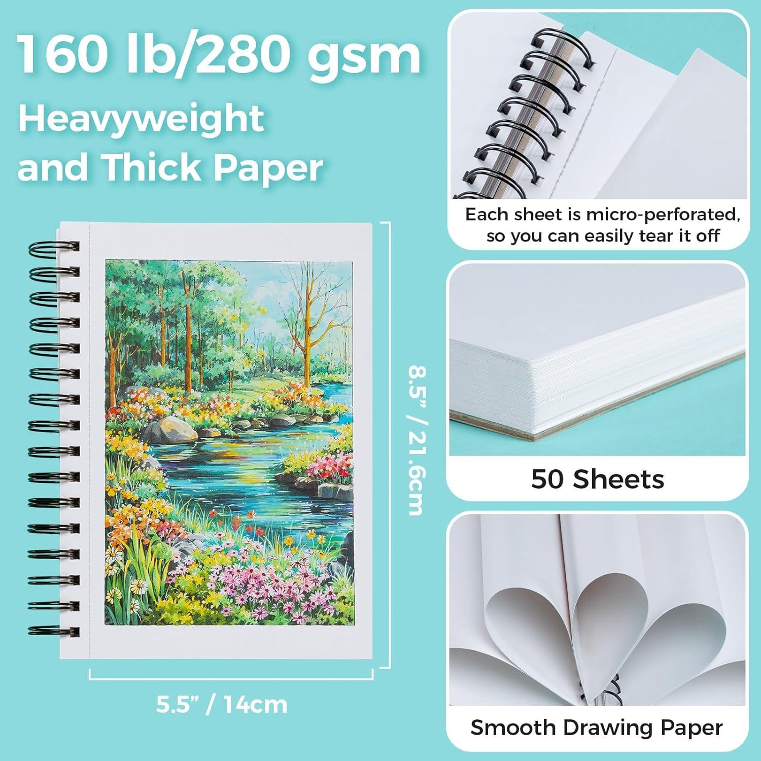imageOhuhu DoubleSided Bleedproof Marker Pad 55x85 Small Paper Size 160 lb280 gsm Heavyweight Smooth Drawing Paper 50 Sheets100 Pages SpiralBound Sketchbook for Alcohol Markers55 x 85