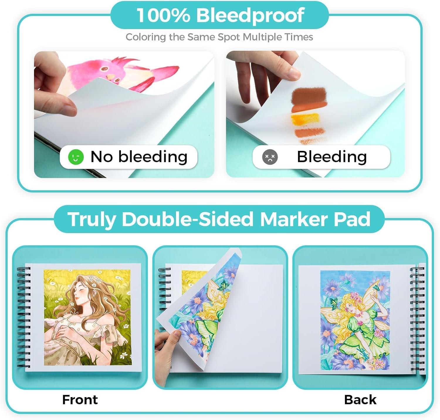 imageOhuhu DoubleSided Bleedproof Marker Pad 55x85 Small Paper Size 160 lb280 gsm Heavyweight Smooth Drawing Paper 50 Sheets100 Pages SpiralBound Sketchbook for Alcohol Markers83 x 83