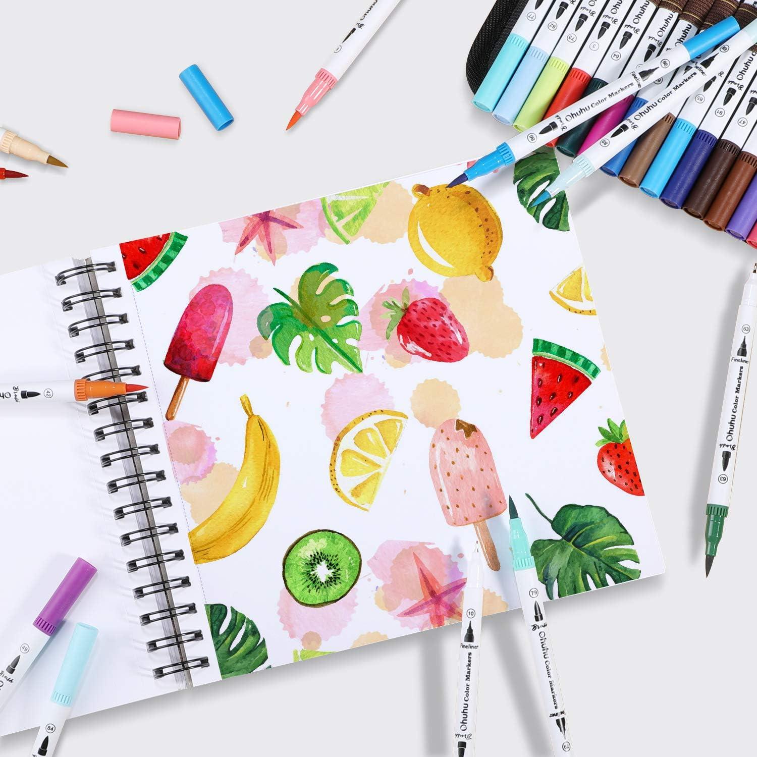 imageOhuhu Marker Pads Art Sketchbook 76x10 Large Paper Size 120 lb200 GSM Heavy Smooth Drawing Papers 60 Sheets120 Pages SpiralBound Sketch Book for Alcohol Markers Christmas Gift89 x 83