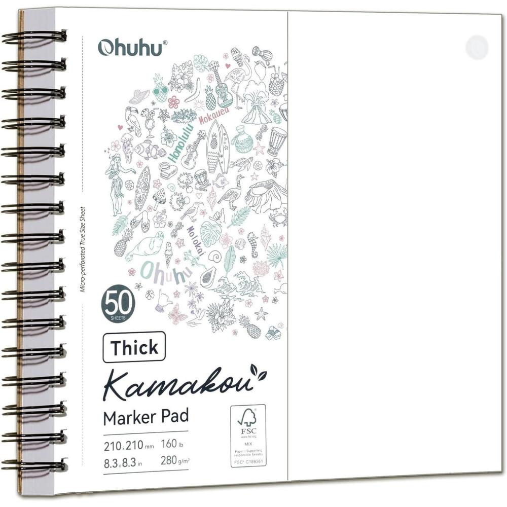 imageOhuhu DoubleSided Bleedproof Marker Pad 55x85 Small Paper Size 160 lb280 gsm Heavyweight Smooth Drawing Paper 50 Sheets100 Pages SpiralBound Sketchbook for Alcohol Markers83 x 83