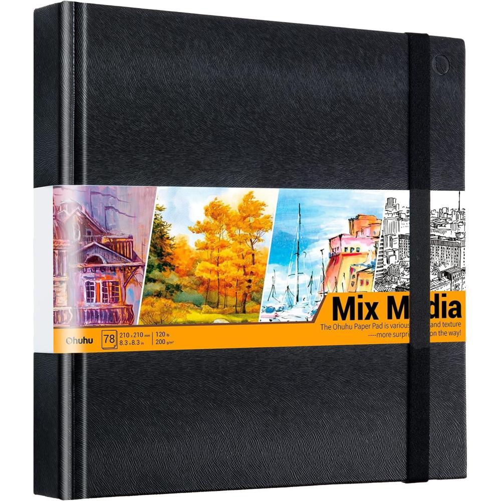 imageOhuhu Mix Media Pad  10x74 Mixed Media Art Sketchbook 120 lb200 gsm Heavyweight Papers 78 Sheets156 Pages PU Hardcover Mixed Media Paper Pad for Acrylic Painting Christmas Gift8383 IN