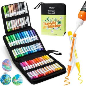 Ohuhu Acrylic Paint Markers Refillable 36 Colors Acrylic Markers High Opacity Paint Markers Waterproof Lightfast for Rock Painting Easter Eggs 3D Prints Wood Glass Ceramic Canvas – Hauauma