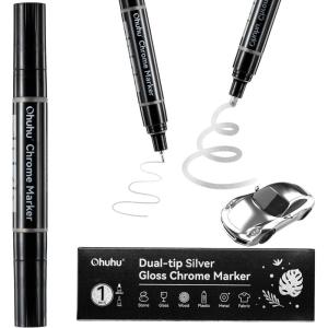 Ohuhu Chrome Paint Pen 1 PCS: Silver Liquid Chrome Markers with Gloss Mirror Water-Proof Lightfast Permanent Paint Markers for Repairing Metal Glass Plastic Car Tire DIY Crafts Models Posters