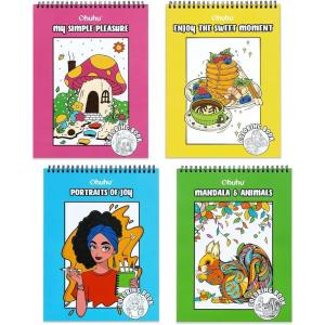 Ohuhu Double-Sided Bleedproof Coloring Book for Alcohol Markers – 4 Sets of 8″x10″ Coloring Books – 160 Stress-Relieving Animal Mandala Flower Dessert Portrait Designs for Adults and Teens(Complete 4-Theme Collection)