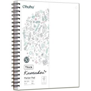 Ohuhu Double-Sided Bleedproof Marker Pad – 5.5″x8.5″ Small Paper Size – 160 lb/280 gsm Heavyweight Smooth Drawing Paper – 50 Sheets/100 Pages – Spiral-Bound Sketchbook for Alcohol Markers(9″ x 12″)