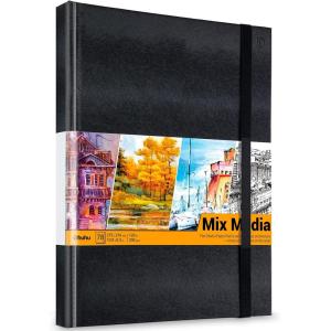 Ohuhu Mix Media Pad – 10″x7.4″ Mixed Media Art Sketchbook, 120 lb/200 gsm Heavyweight Papers, 78 Sheets/156 Pages, PU Hardcover Mixed Media Paper Pad for Acrylic Painting Christmas Gift(10.8×8.3 IN)