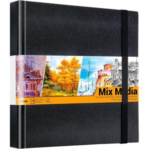 Ohuhu Mix Media Pad – 10″x7.4″ Mixed Media Art Sketchbook, 120 lb/200 gsm Heavyweight Papers, 78 Sheets/156 Pages, PU Hardcover Mixed Media Paper Pad for Acrylic Painting Christmas Gift(8.3×8.3 IN)