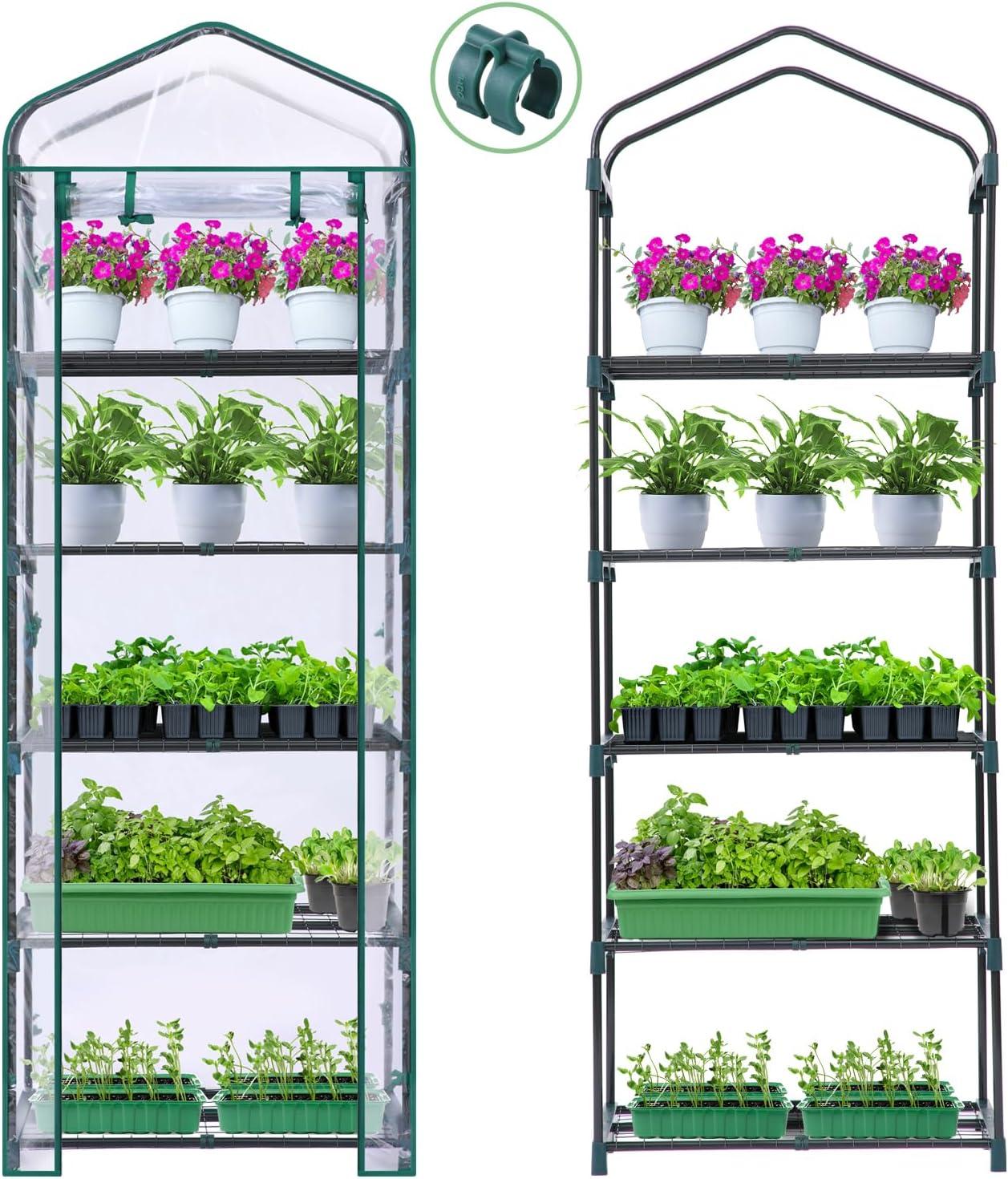 imageMini Greenhouse for Indoor Outdoor Ohuhu Small Plastic Plant Green House 5Tier Rack Stand Portable Greenhouses with Durable PE Cover for Seedling Ideal Gardening Gifts for Women MenPVC