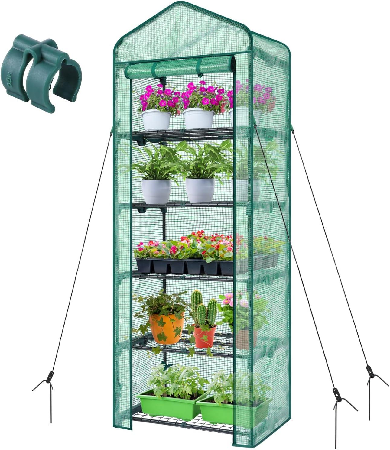 imageMini Greenhouse for Indoor Outdoor Ohuhu Small Plastic Plant Green House 5Tier Rack Stand Portable Greenhouses with Durable PE Cover for Seedling Ideal Gardening Gifts for Women MenPE