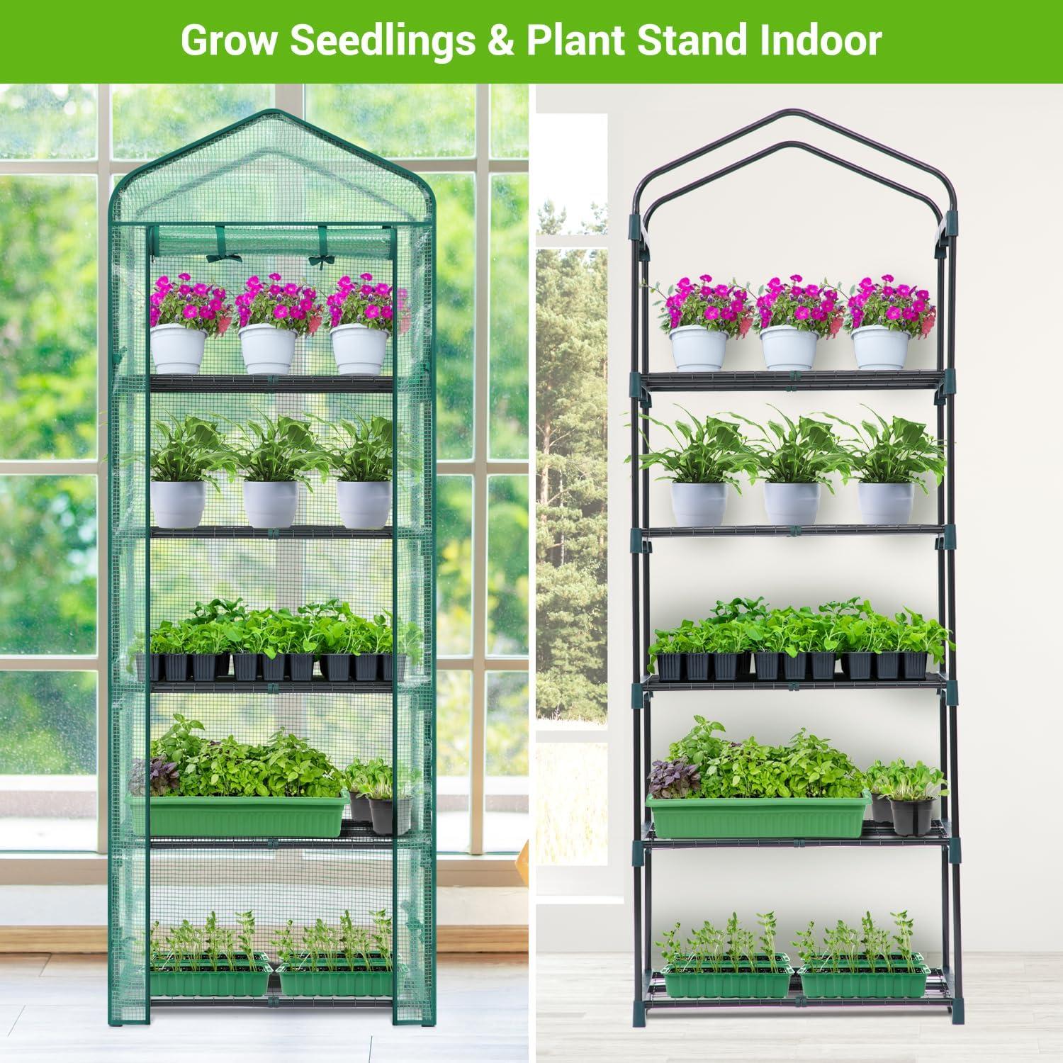 imageMini Greenhouse for Indoor Outdoor Ohuhu Small Plastic Plant Green House 5Tier Rack Stand Portable Greenhouses with Durable PE Cover for Seedling Ideal Gardening Gifts for Women MenPE