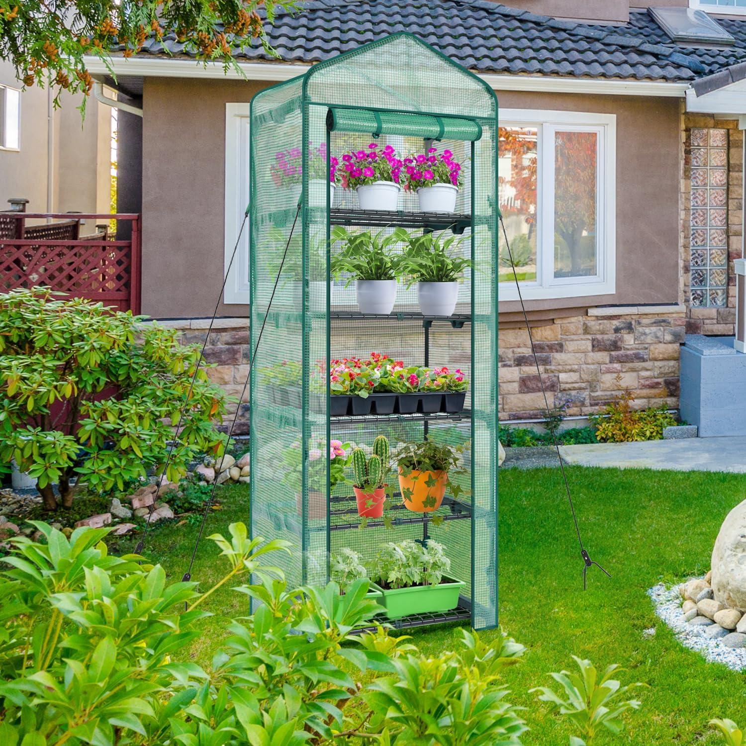 imageMini Greenhouse for Indoor Outdoor Ohuhu Small Plastic Plant Green House 5Tier Rack Stand Portable Greenhouses with Durable PE Cover for Seedling Ideal Gardening Gifts for Women MenPE