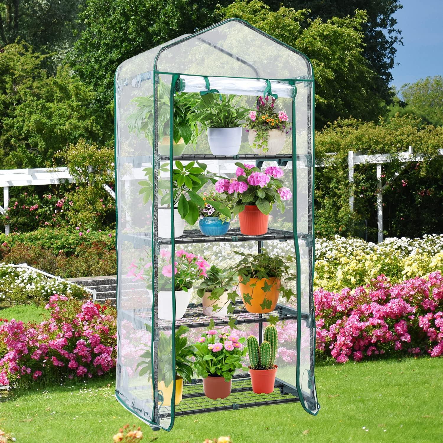 imageMini Greenhouse for Indoor Outdoor Ohuhu Small Plastic Plant Green House 5Tier Rack Stand Portable Greenhouses with Durable PE Cover for Seedling Ideal Gardening Gifts for Women MenPVC