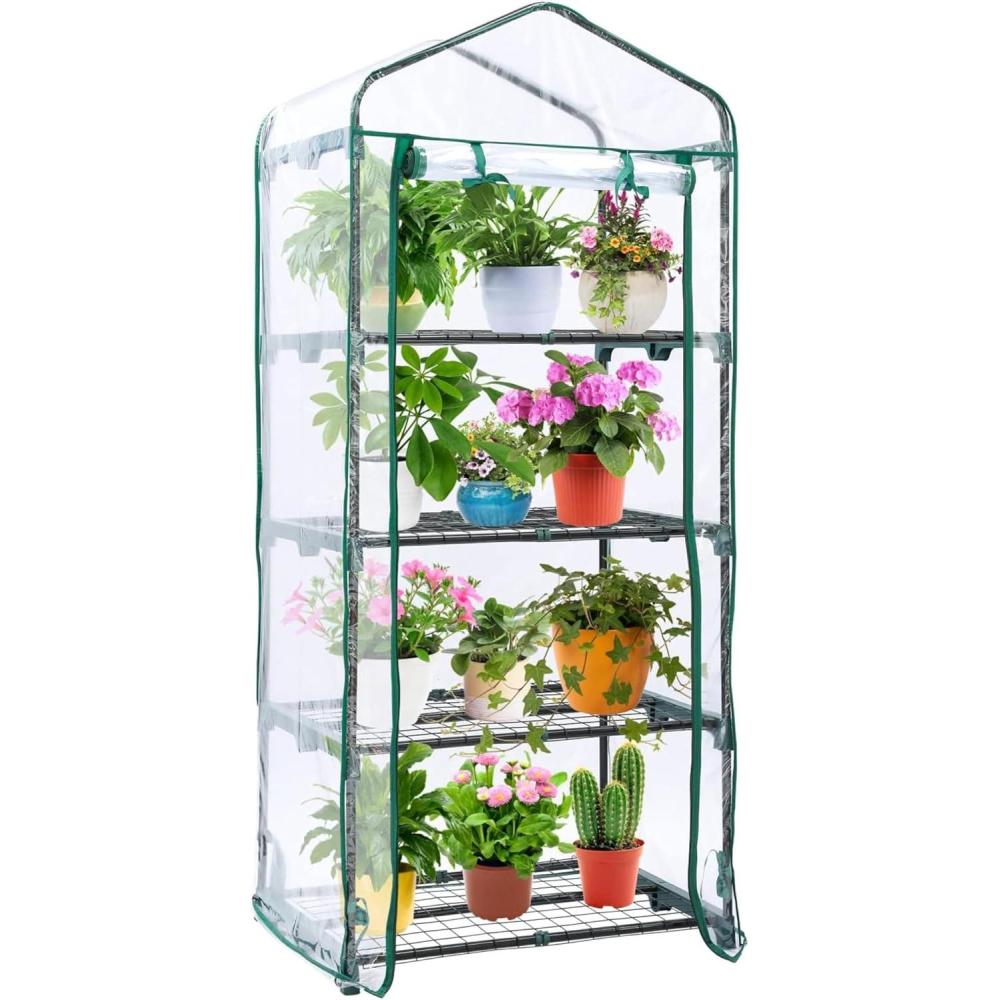 imageMini Greenhouse for Indoor Outdoor Ohuhu Small Plastic Plant Green House 5Tier Rack Stand Portable Greenhouses with Durable PE Cover for Seedling Ideal Gardening Gifts for Women MenPVC