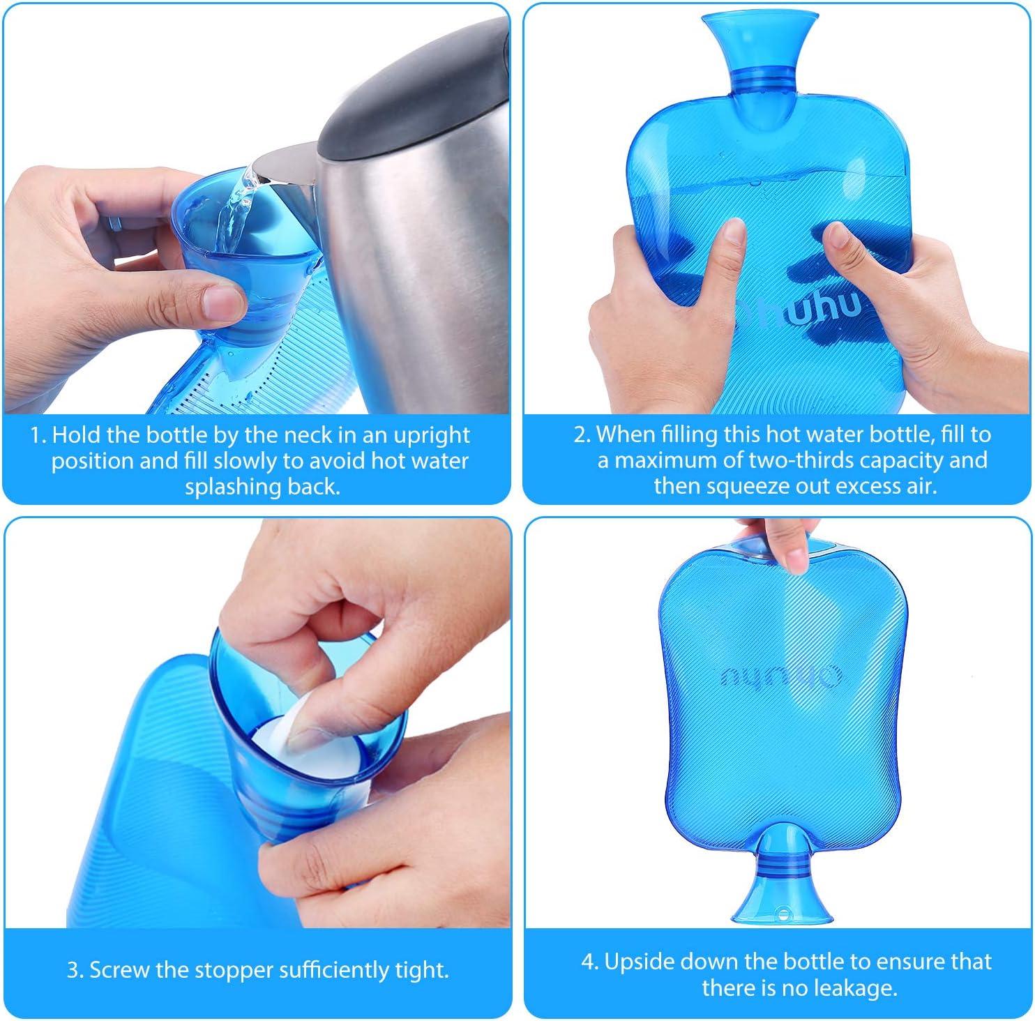 imageHot Water Bottle with Cover Ohuhu 2L Classic Premium Transparent Hot or Cold Water Bag with Knit Cover for Pain Relief Hot Pack Therapy 2000ml 68oz Blue Home and Outdoor