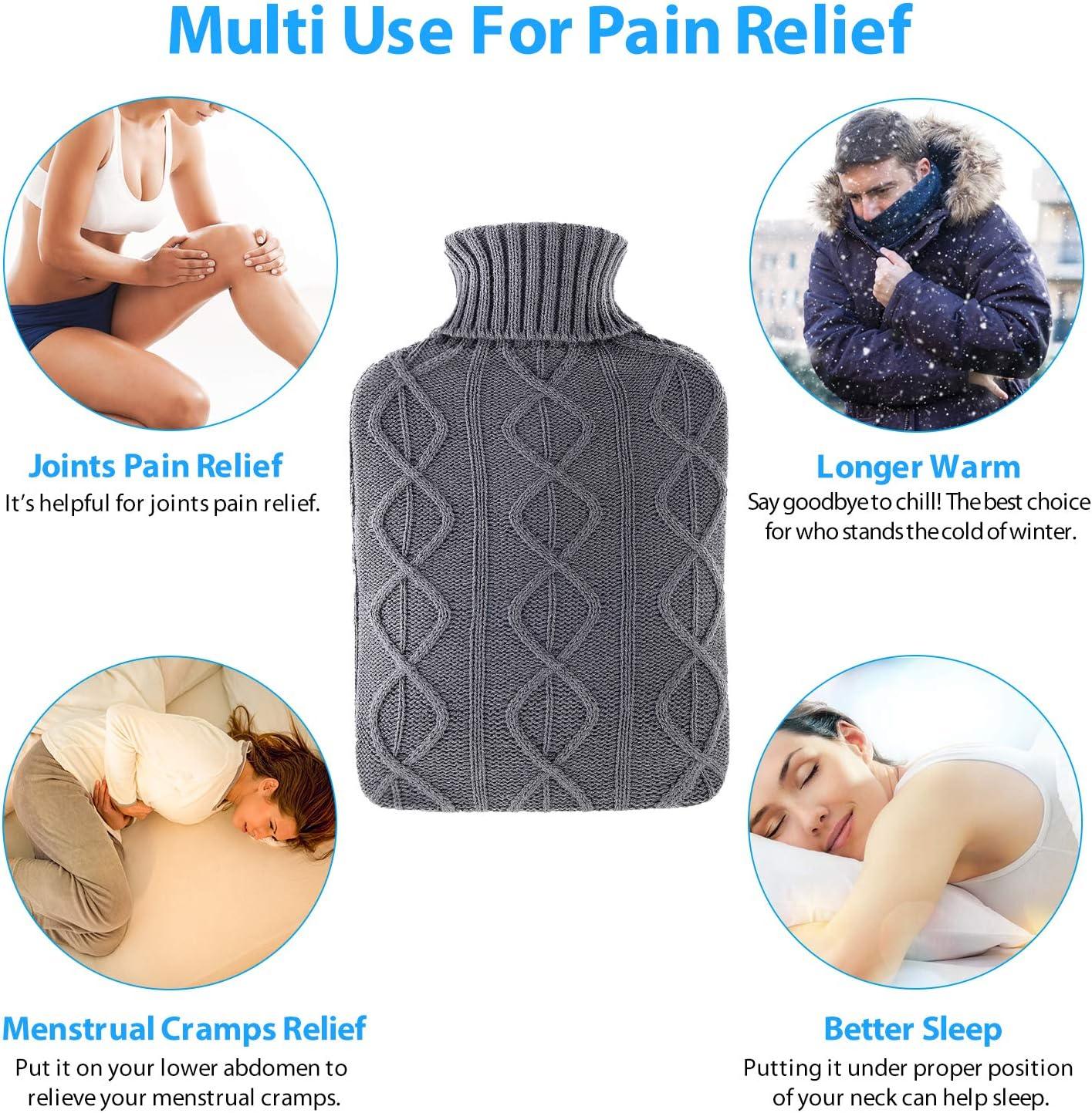 imageHot Water Bottle with Cover Ohuhu 2L Classic Premium Transparent Hot or Cold Water Bag with Knit Cover for Pain Relief Hot Pack Therapy 2000ml 68oz Blue Home and Outdoor