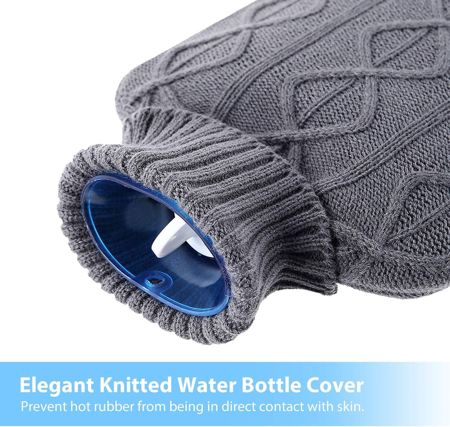 imageHot Water Bottle with Cover Ohuhu 2L Classic Premium Transparent Hot or Cold Water Bag with Knit Cover for Pain Relief Hot Pack Therapy 2000ml 68oz Blue Home and Outdoor