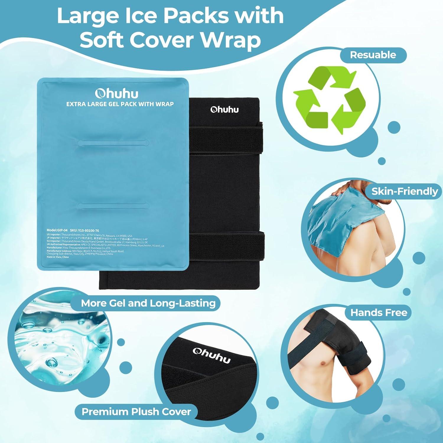 imageIce Packs for Injuries 14 X 11 Ohuhu 2 Pack Hot Cold Gel Ice Pack XLarge Reusable Ice Packs with Wrap Flexible Pain Relief for Shoulder Legs Knee Back Hip Aches Injury Muscle PainLight BlueLight Blue