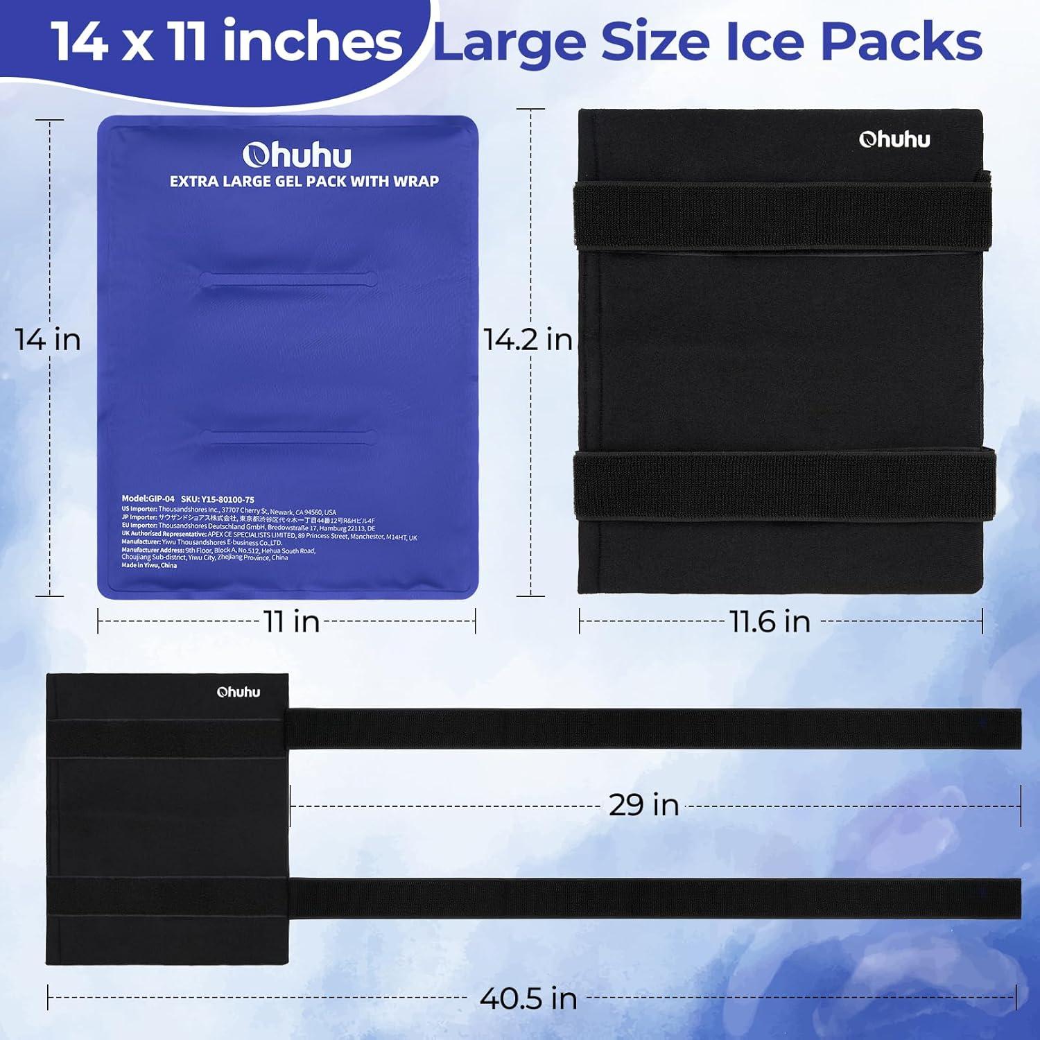 imageIce Packs for Injuries 14 X 11 Ohuhu 2 Pack Hot Cold Gel Ice Pack XLarge Reusable Ice Packs with Wrap Flexible Pain Relief for Shoulder Legs Knee Back Hip Aches Injury Muscle PainLight BlueBlue