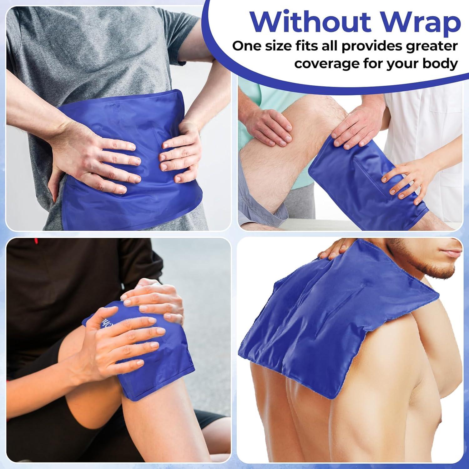 imageIce Packs for Injuries 14 X 11 Ohuhu 2 Pack Hot Cold Gel Ice Pack XLarge Reusable Ice Packs with Wrap Flexible Pain Relief for Shoulder Legs Knee Back Hip Aches Injury Muscle PainLight BlueBlue2 Pack