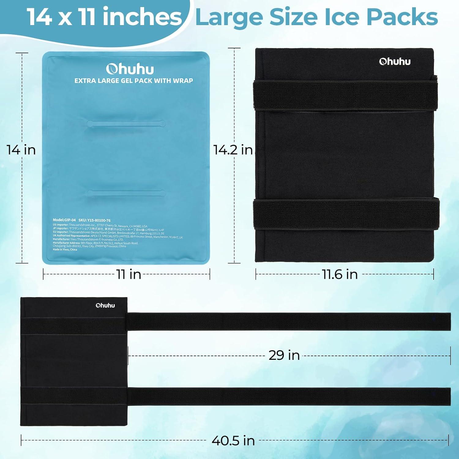 imageIce Packs for Injuries 14 X 11 Ohuhu 2 Pack Hot Cold Gel Ice Pack XLarge Reusable Ice Packs with Wrap Flexible Pain Relief for Shoulder Legs Knee Back Hip Aches Injury Muscle PainLight BlueLight Blue