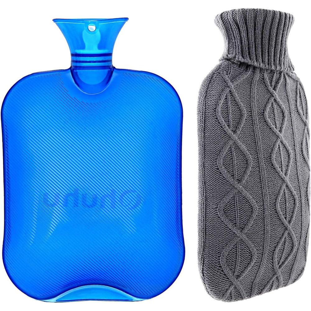 imageHot Water Bottle with Cover Ohuhu 2L Classic Premium Transparent Hot or Cold Water Bag with Knit Cover for Pain Relief Hot Pack Therapy 2000ml 68oz Blue Home and Outdoor