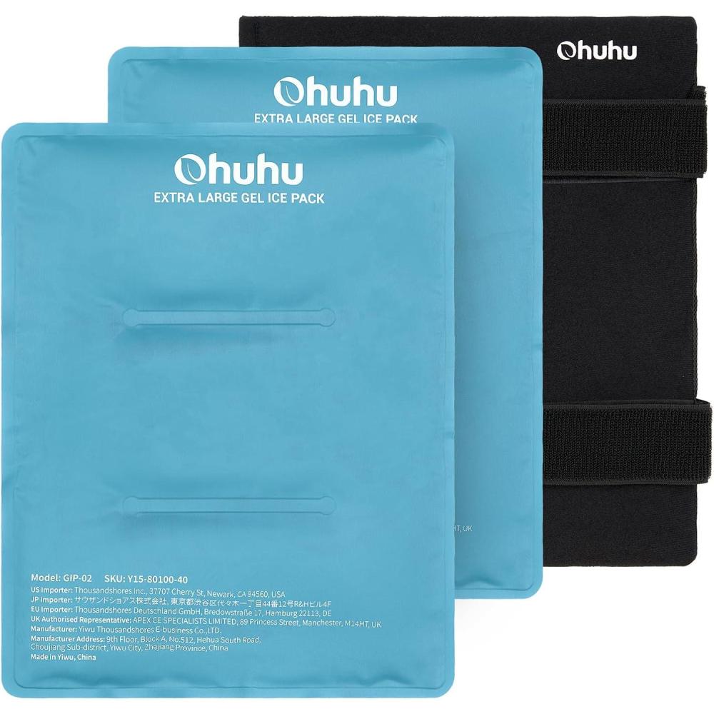 imageIce Packs for Injuries 14 X 11 Ohuhu 2 Pack Hot Cold Gel Ice Pack XLarge Reusable Ice Packs with Wrap Flexible Pain Relief for Shoulder Legs Knee Back Hip Aches Injury Muscle PainLight BlueLight Blue2 Pack