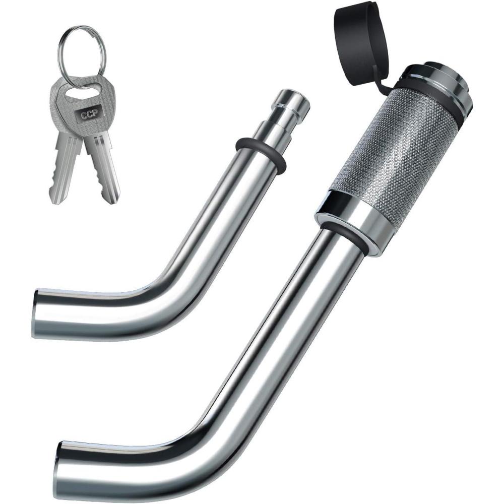 imageHitch Lock Ohuhu Receiver Hitch Pin Lock  12 and 58 Receiver Trailer Hitch Lock  Steel Chrome Coated Dual Trailer Hitch Receiver Locking for Class I II III IV Hitches