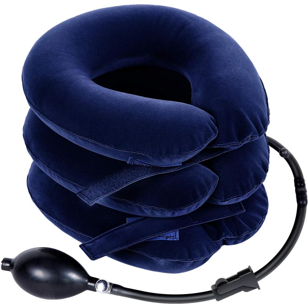 imageOhuhu Neck Traction Neck Cervical Traction Collar Device for Neck Shoulder Back Head Pain Relief Inflatable Spine Alignment Pillow Dark Blue
