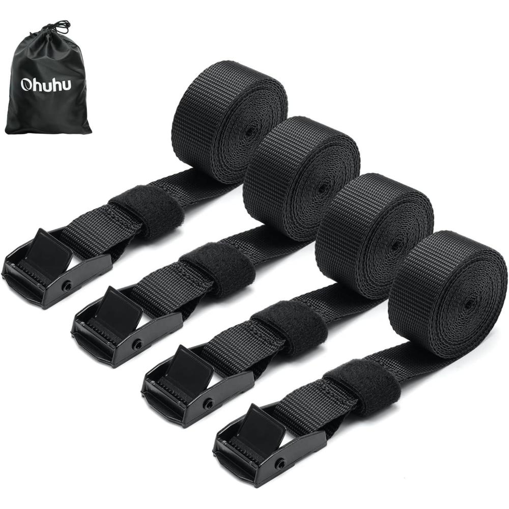 imageTie Down Straps with Buckles Ohuhu 4 Pack Cam Buckle Lashing Straps 367 lbs Load Cap with 1100 lbs Breaking Strength Limit 1x 82 TieDown Strap with Carry Bag for Motorcycle Cargo Trucks Luggage