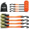 imageOhuhu Ratchet Tie Down Straps  4 Pack  15 Ft  500 Lbs Load Cap with 1500 Lb Breaking Limit Cargo Car Truck Roof Rack Ratchet Strap Set for Lawn Equipment Moving Appliances Motorcycle  Orange