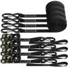 imageRatchet Tie Down Straps with Safety Clip 4Pack 15 x 15 and 4 Soft Loops 1100 lbs Load Cap 3300 lbs Breaking Limit Ohuhu Ratchet Tie Downs Logistic Cargo Straps for Moving Appliances Motorcycle