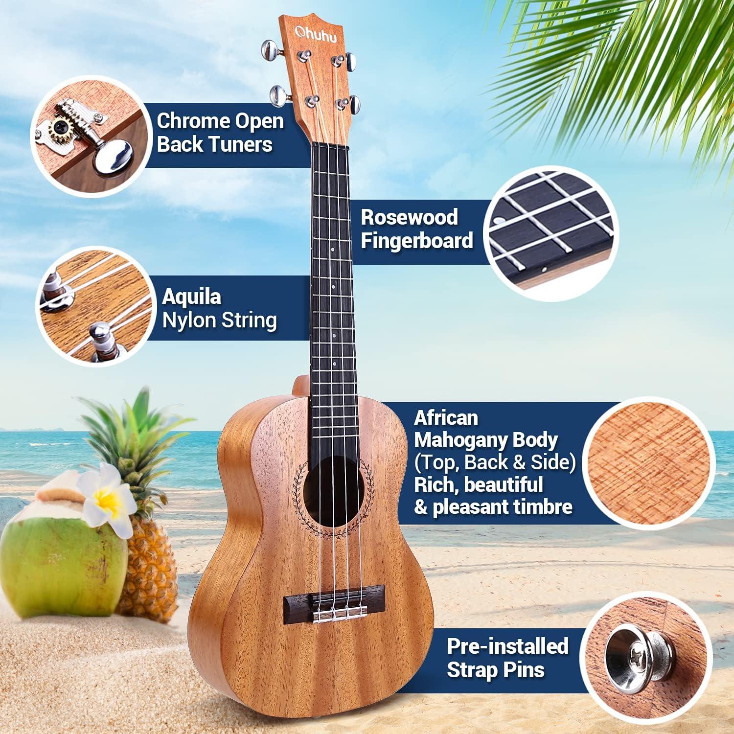 image23 Inch Ukelele for Adults Ohuhu Concert Ukuleles for Uke Beginners with Ukalalee Backpack Style Gig Bag Ukelele Strap Strap Pins and Aquila Strings Installed for Mother Father Gift Idea