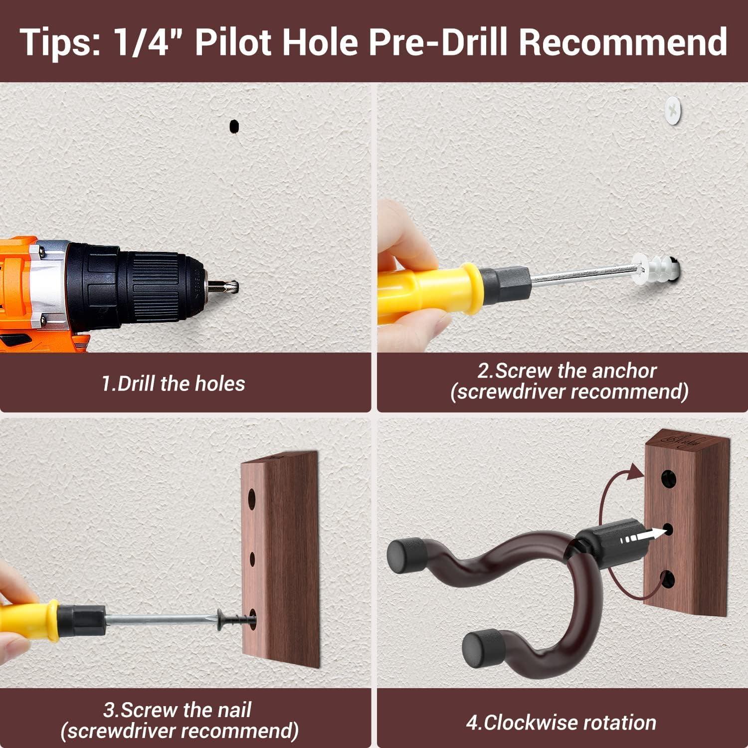 imageOhuhu Guitar Wall Hangers 2Pack Guitar Wall Mount with Screws AntiSlip V Shape Rotatable Hardwood Guitar Mount Hook Holder Stand for Electric Acoustic Guitar Ukulele Bass Banjo Mandolin Walnut